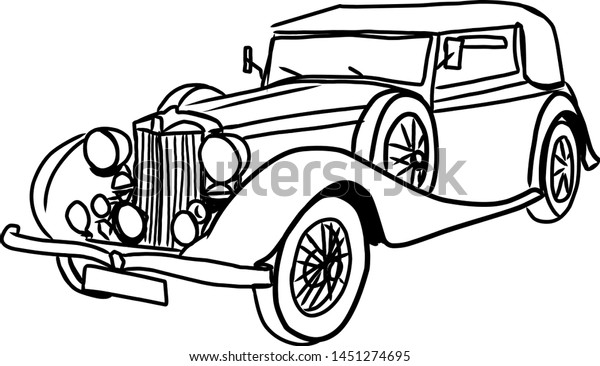 Old Vintage Outline Car Drawing Vector Stock Vector Royalty Free