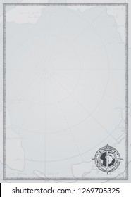 Old vintage paper with icon of a ship anchor, wind rose and planet Earth. Vector illustration on the theme of travel, adventure and discovery on the background of an old map. Pirate map concept.