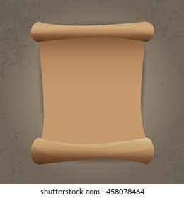 old vintage paper ribbon scroll on grey wall background. old paper vector icon