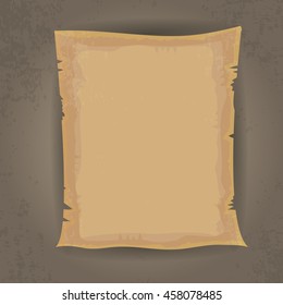 old vintage paper ribbon scroll on grey wall background. old paper vector icon