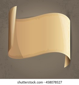 old vintage paper ribbon scroll on grey wall background. old paper vector icon
