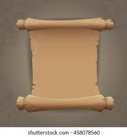 old vintage paper ribbon scroll on grey wall background. old paper vector icon