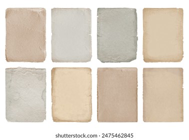 Old vintage paper sheets set with torn edges. Texture of antique paper or parchment
