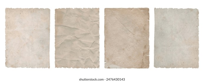 Old vintage paper sheets with torn edges. Shabby crumpled texture of antique paper or parchment