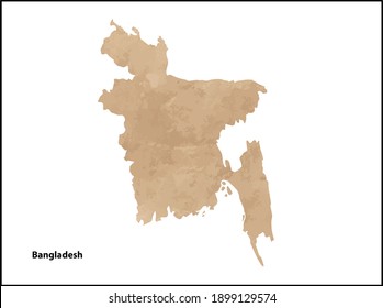 Old vintage paper textured map of Bangladesh Country - Vector illustration