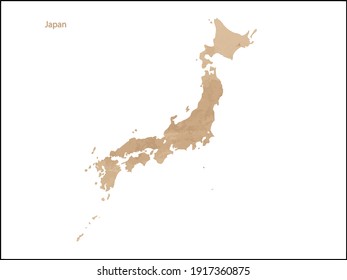 Old vintage paper textured map of Japan Country - Vector illustration