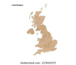 Old vintage paper textured map of United Kingdom Country - Vector illustration