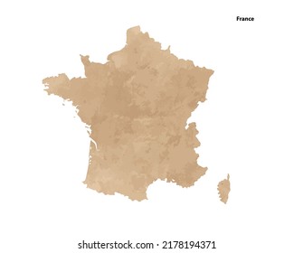 Old vintage paper textured map of France Country - Vector illustration