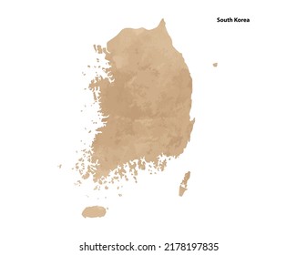 Old vintage paper textured map of South Korea Country - Vector illustration