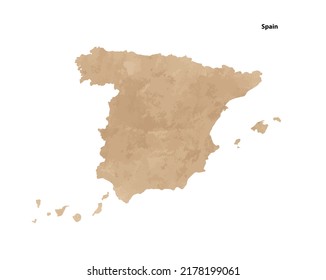 Old vintage paper textured map of Spain Country - Vector illustration