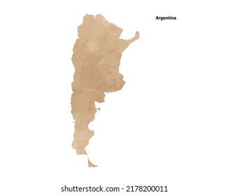 Old vintage paper textured map of Argentina Country - Vector illustration