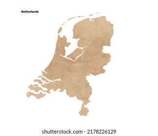 Old vintage paper textured map of Netherlands Country - Vector illustration