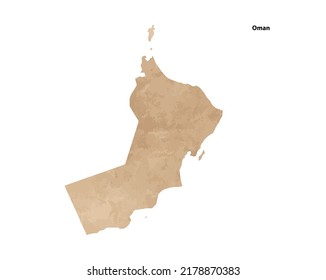 Old vintage paper textured map of Oman Country - Vector illustration