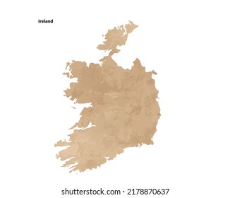 Old vintage paper textured map of Ireland Country - Vector illustration