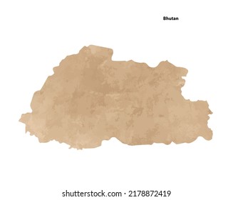Old vintage paper textured map of Bhutan Country - Vector illustration