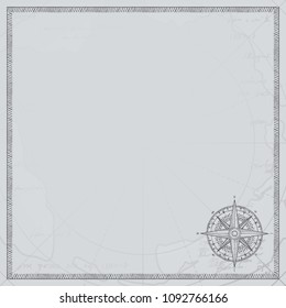 Old vintage paper with wind rose compass sign. Vector illustration on the theme of travel, adventure and discovery on the background of old map. Pirate map concept.