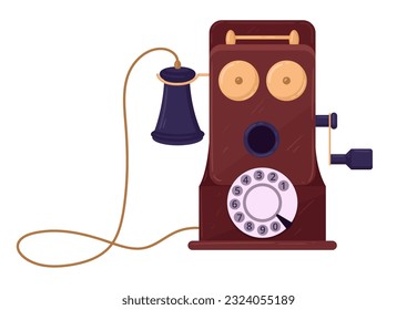 
Old vintage phone. Cartoon classic rotary telephone. Wired retro phone, old school telephone flat vector illustration