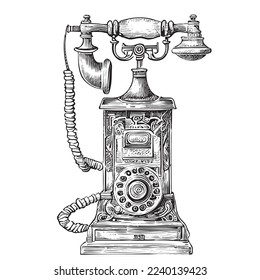 Old vintage phone retro hand drawn sketch Vector illustration