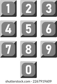 Old Vintage Phone Style Numberpad or Numpad or Numeric Keypad Symbol Icon Set with 3D Style Shadow and Shiny Effect. Vector Image.