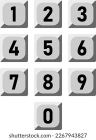 Old Vintage Phone Style Numberpad or Numpad or Numeric Keypad Button Symbol Icon Set with 3D Style Shadow and Shiny Effect. Vector Image.