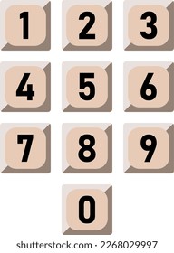 Old Vintage Phone Style Numberpad or Numpad or Numeric Keypad Symbol Icon Set with 3D Style Shadow and Shiny Effect. Vector Image.