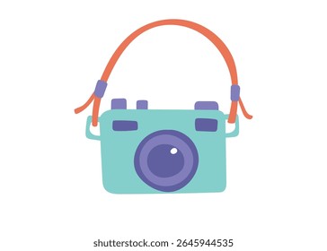 Antiga câmera fotográfica vintage. Conceitos de fotografia, viagem, estilo retro. Clipart de vetor em estilo plano.