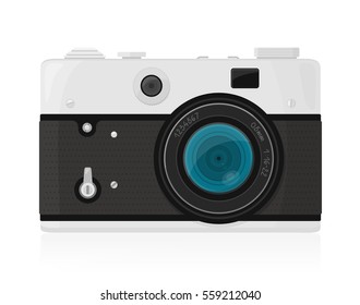 Old vintage photo camera on white background. Vector illustration.