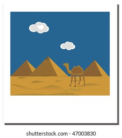 Old vintage photo with Egyptian pyramids, famous landmark
