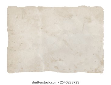 Old vintage piece of paper with stains and ripped torn edges, parchment sheet background