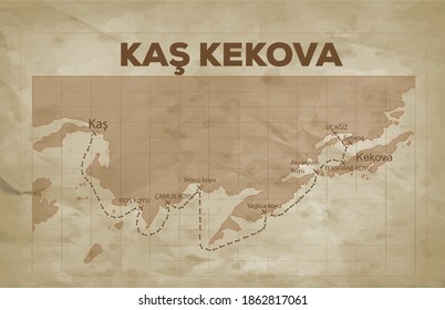 old vintage pirate Kas Kekova map