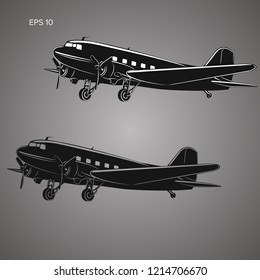 Old vintage piston engine airliner. Legendary retro aircraft vector illustration