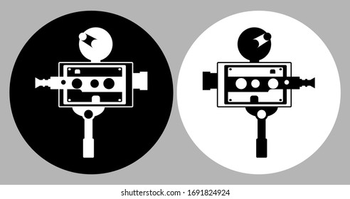 Old vintage portable camcorder logo. Filming a movie on retro instrument. Film recording of a movie. Isolated vector