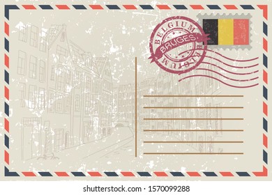 Old vintage postcard back. Vector illustration