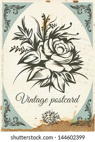 Old vintage postcard. Floral ornament.