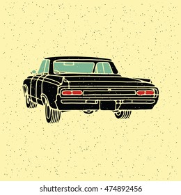 Old vintage retro car. Vector illustration on grunge texture background.