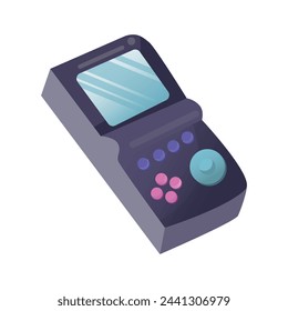 Old vintage retro gray game console electronic, vector illustration isolated on white background.Vintage style pocket brick game. Interactive playing device, nostalgia for 90s 2000s. 