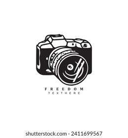 Old vintage retro hand drawn photo camera vector art illustration