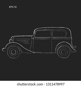 Old vintage retro pre-war car vector hand drawn sketch. Exclusive car illustration chalk style. Luxury automobile