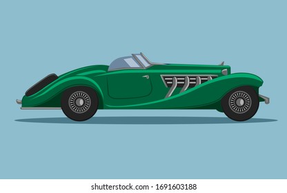 Alte Vintage Retro vor dem Krieg Roadster Vektorillustration Illustration. Exklusives und luxuriöses Auto. Leistungsstarker alter Rennwagen