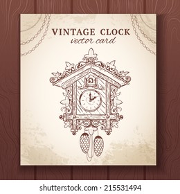 Old vintage retro sketch cuckoo clock paper card vector illustration
