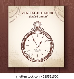 Old vintage retro sketch pocket watch  paper card vector illustration