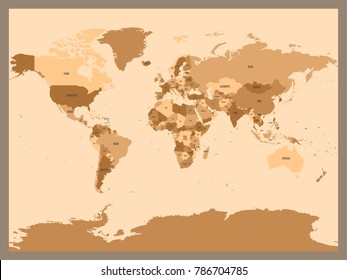 Old vintage or retro style map of World. Political map in shades of brown ang beige. Simple flat vector illustration.