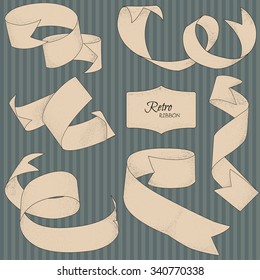 Old, vintage ribbon banner set - for decoration, scrapbook and design in vector. Vector illustration. Each object is arranged on a separate layer. Striped retro background.