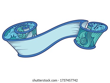 Old vintage ribbon, banners, badge, flag hand drawing in engraving style. Vector Illustration.