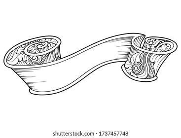 Old vintage ribbon, banners, badge, flag hand drawing in engraving style. Vector Illustration.