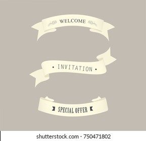 Old vintage ribbon banners with word welcome, invitation and special offer illustration vector.