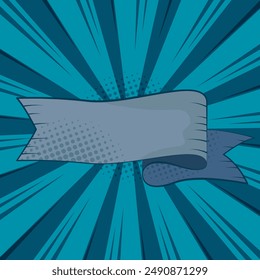 old vintage ribbon with comic book, pop art dotted halftone background vector illustration