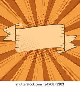 old vintage ribbon with comic book, pop art dotted halftone background vector illustration