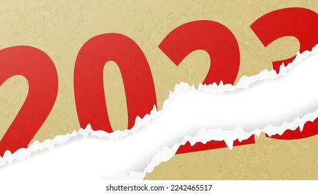 Old Vintage Ripped Torn Poster With Grunge Texture And 2023 Text. EPS10 Vector