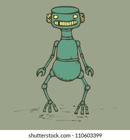 Old vintage robot staying alone, vector